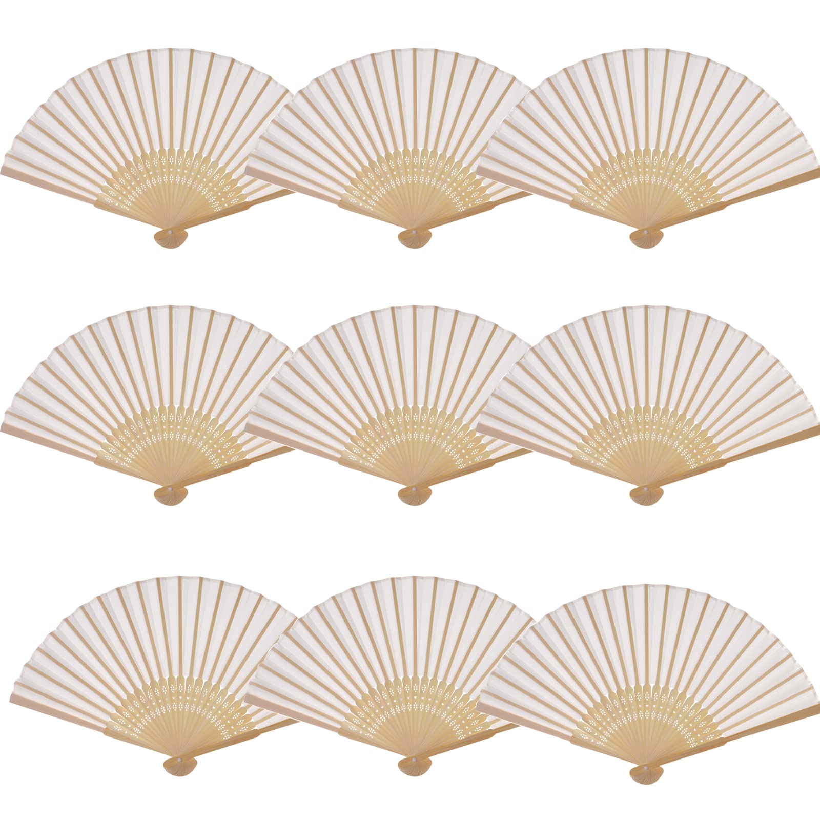 SL crafts bamboo handle closeup of cream hand fan showing smooth folding