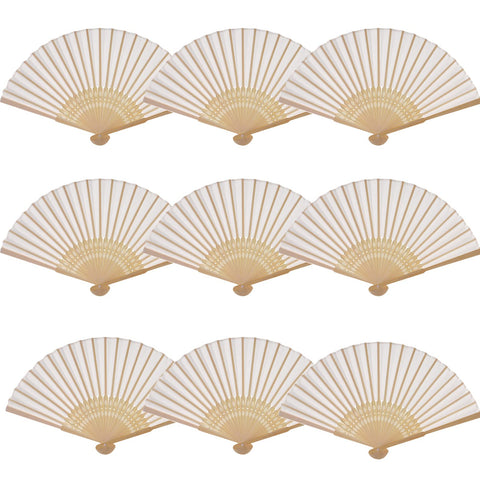 SL crafts bamboo handle closeup of cream hand fan showing smooth folding