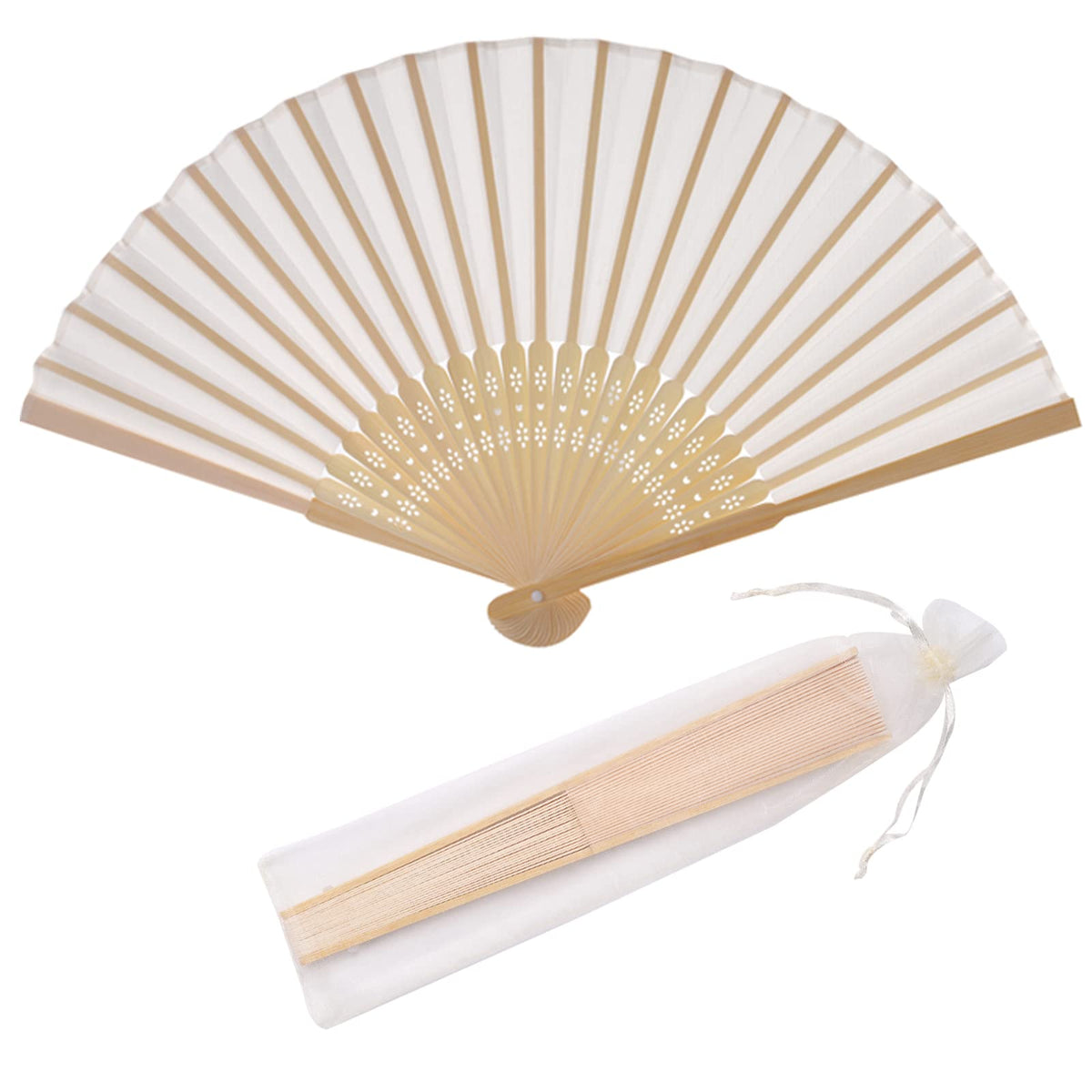 SL crafts imitation silk hand fan closed in cream for elegant wedding favors