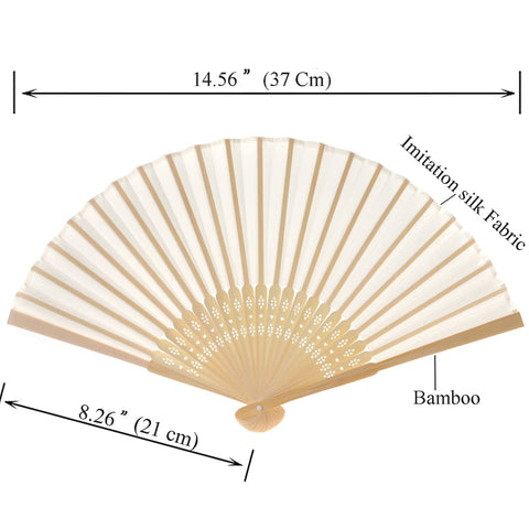 SL crafts imitation silk hand fan opened to reveal cream panels