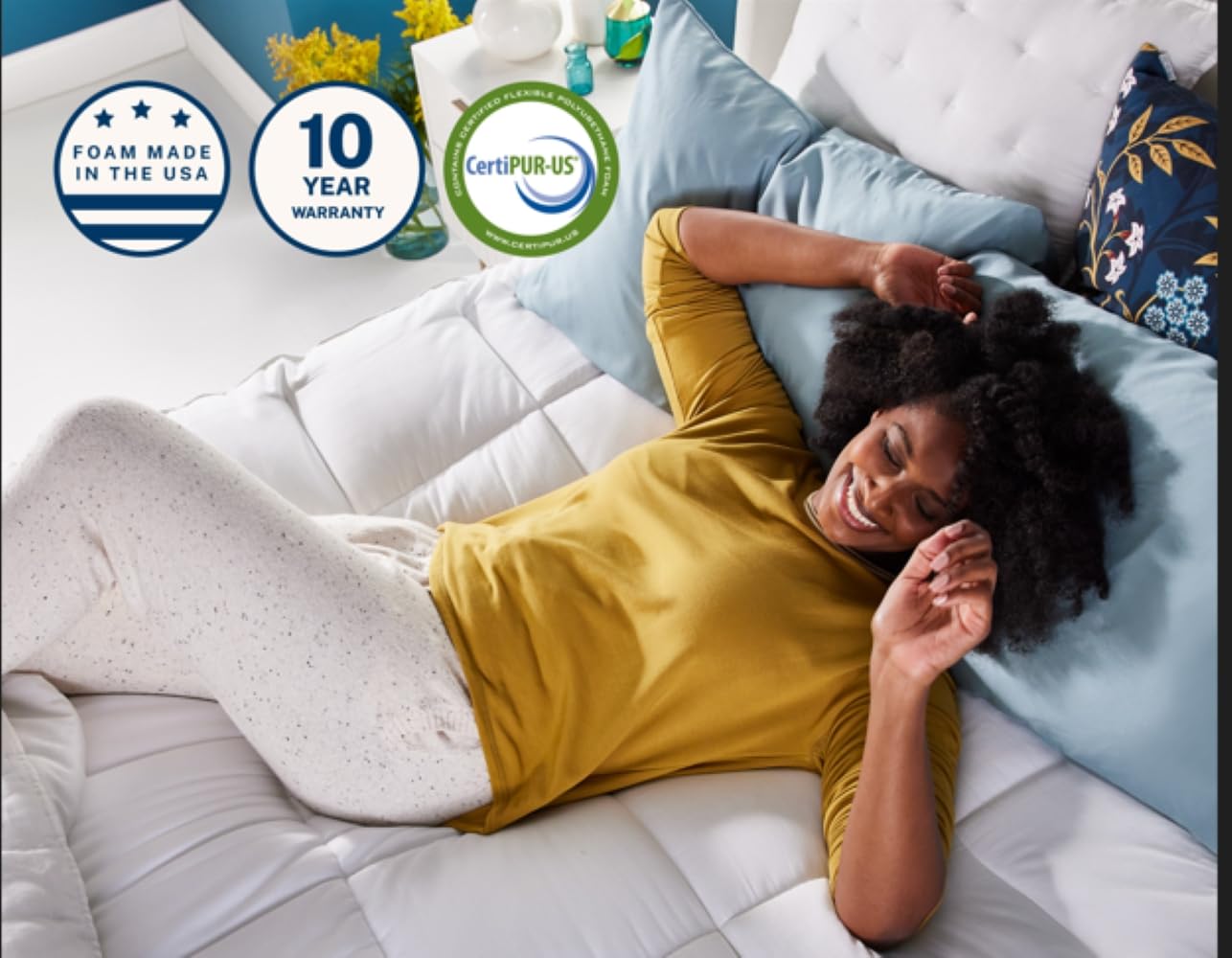 Sleep Innovations CertiPUR-US hypoallergenic materials support clean, high-quality sleep.