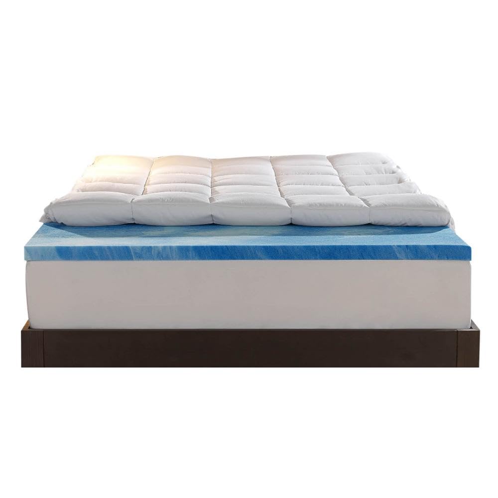 Sleep Innovations dual-layer topper with pillow-top cover for plush comfort on king bed.