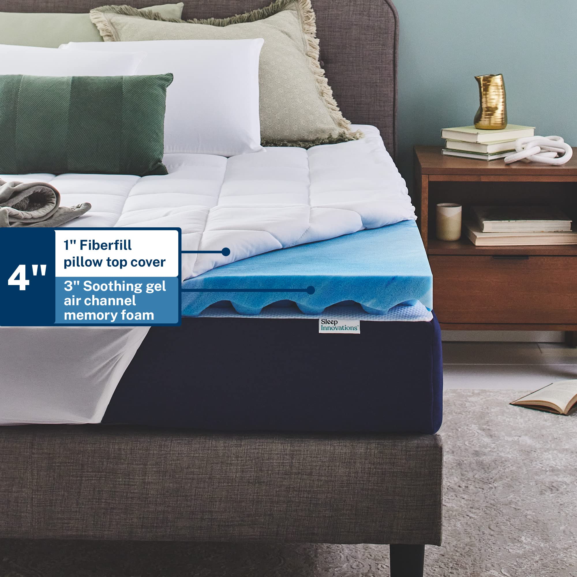 Sleep Innovations removable pillow-top cover is washable for easy care.