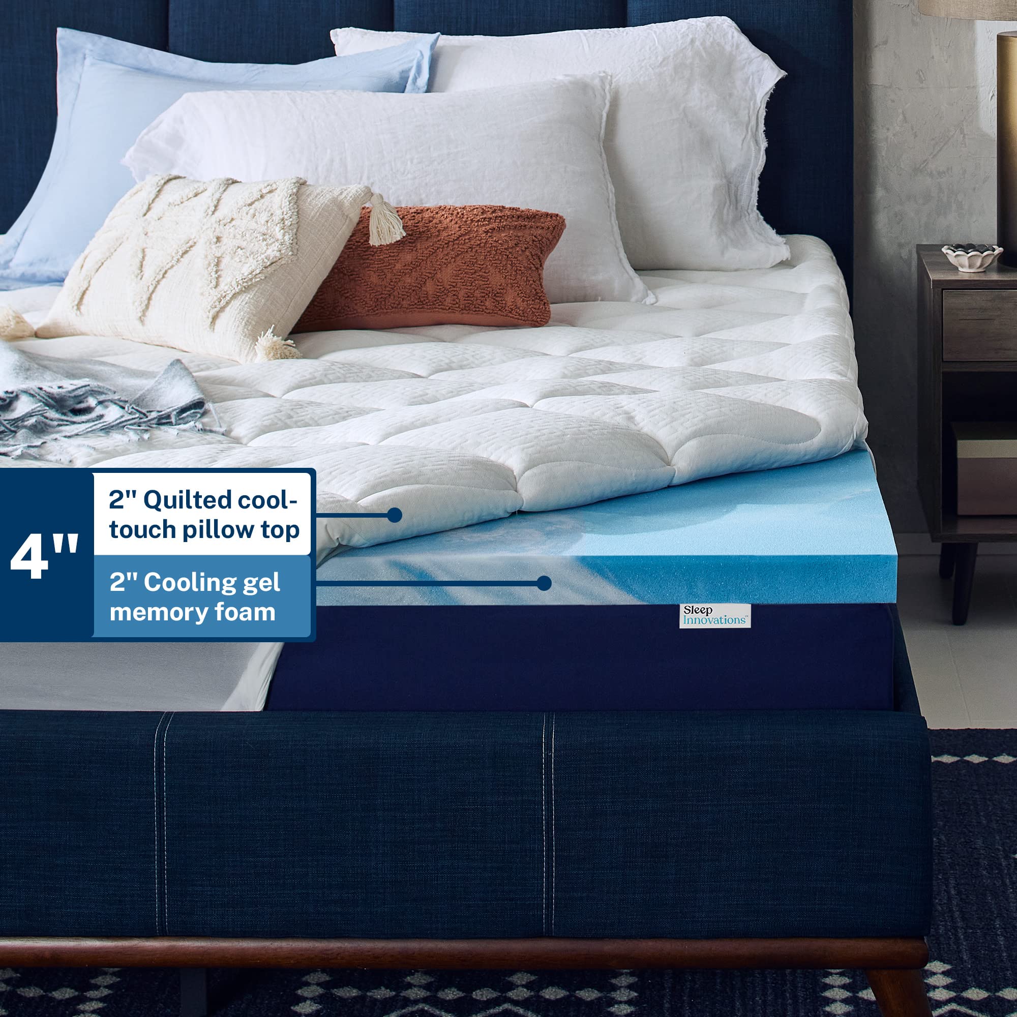 Sleep Innovations pillow-top fiberfill cover is removable and machine washable.