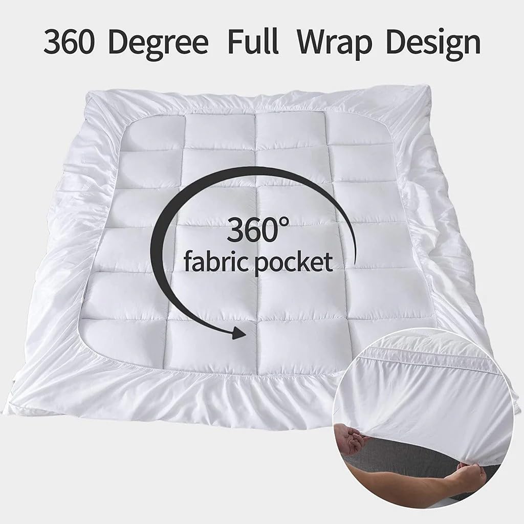 Sleep Mantra topper deep-pocket closeup highlights secure fit on larger mattresses.