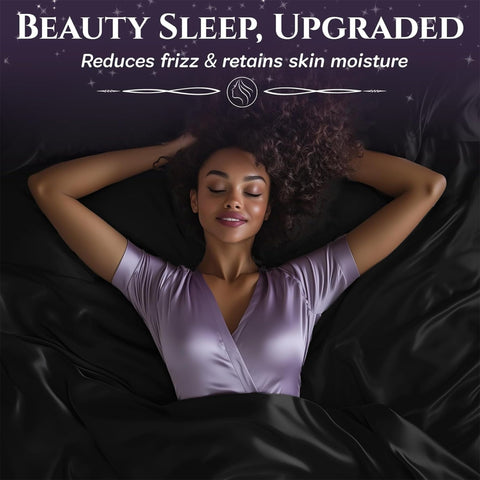 Wrinkle-free finish on Sleep Sanctuary satin sheets stays pristine in use
