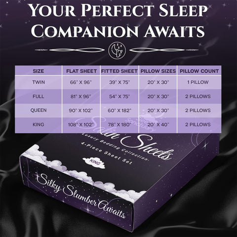 Bedroom scene with Sleep Sanctuary satin set inviting a soft sleep
