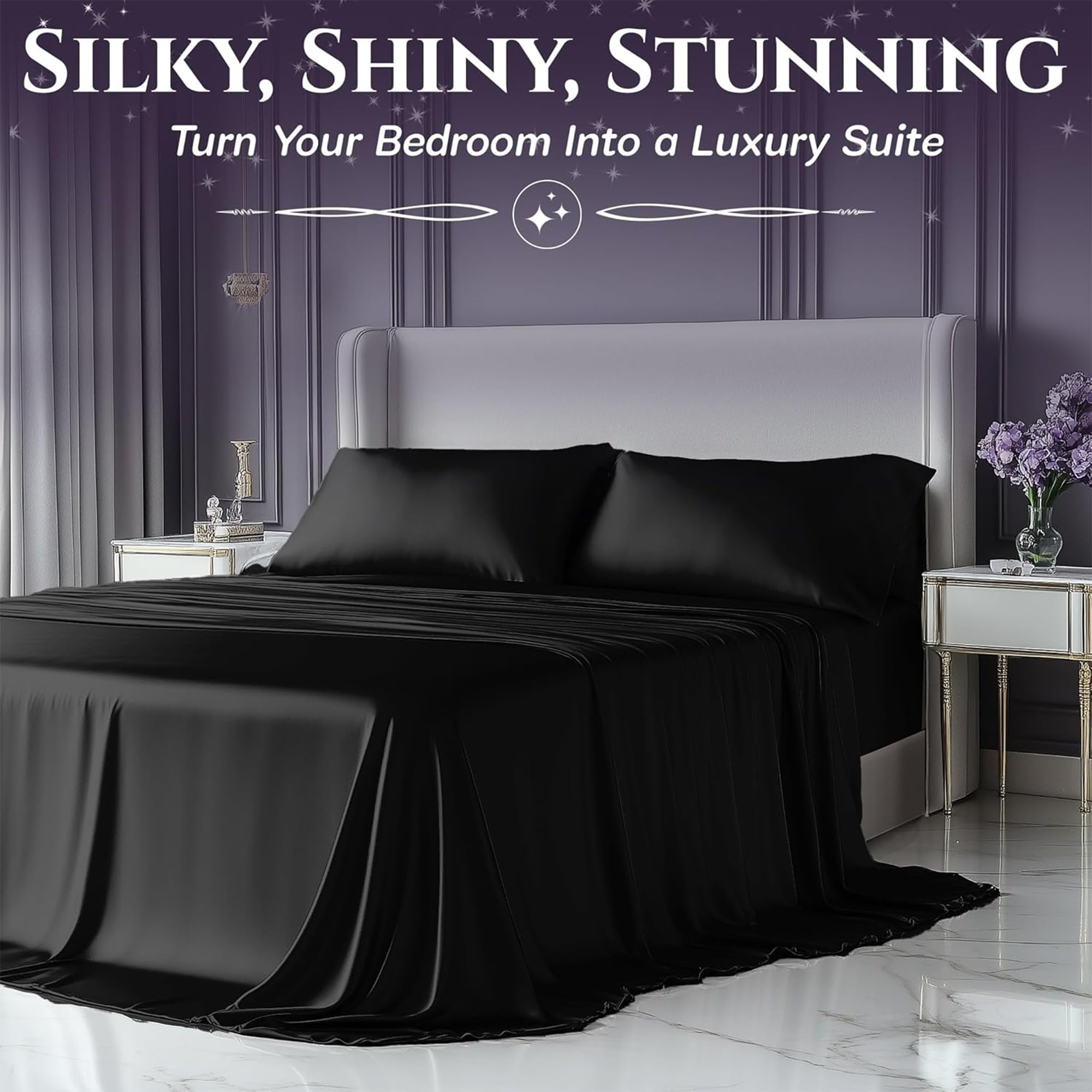 Sleep Sanctuary cooling satin fabric helps regulate temperature through the night