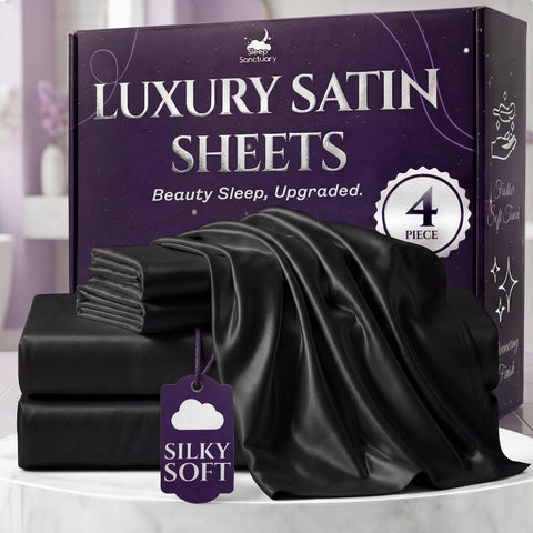 Sleep Sanctuary satin flat sheet close-up shows silky texture for cool, smooth sleep
