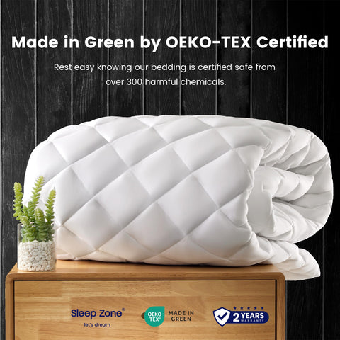 Sleep Zone deep-pocket design fits mattresses up to 21 inches.