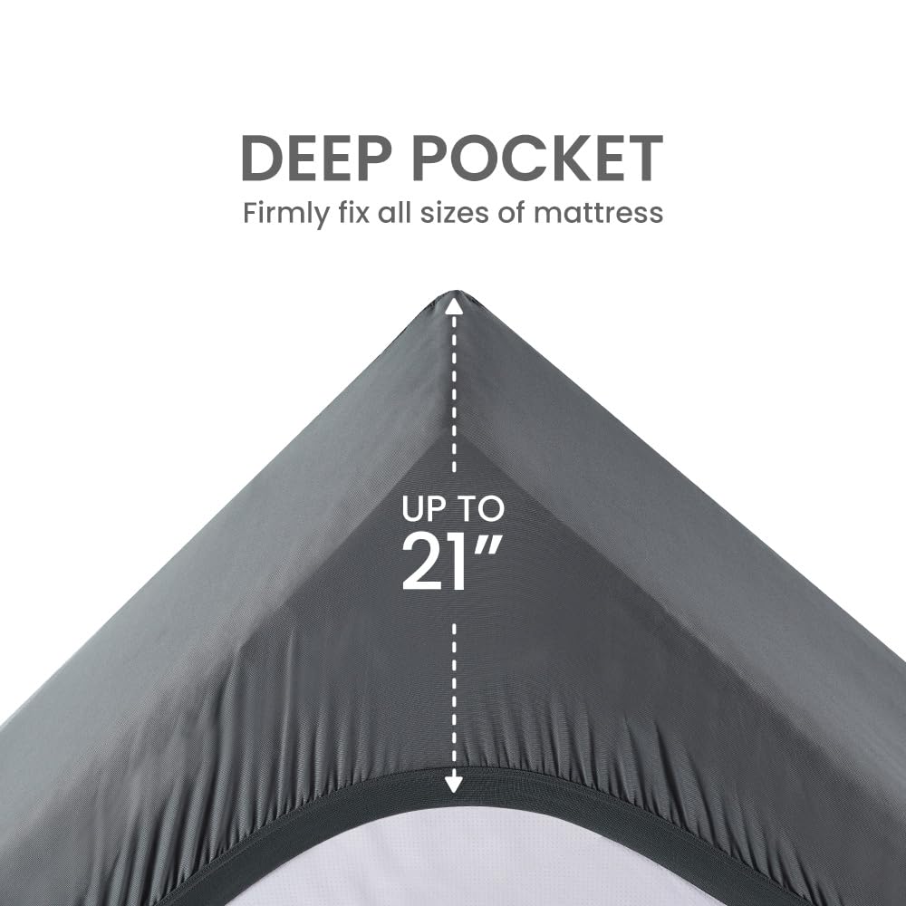 Sleep Zone King Topper stretch-to-fit skirt adapts to mattresses up to 21 inches.