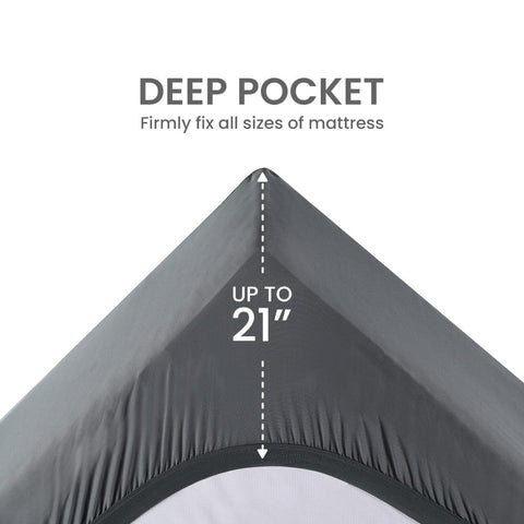 Sleep Zone King Topper stretch-to-fit skirt adapts to mattresses up to 21 inches.