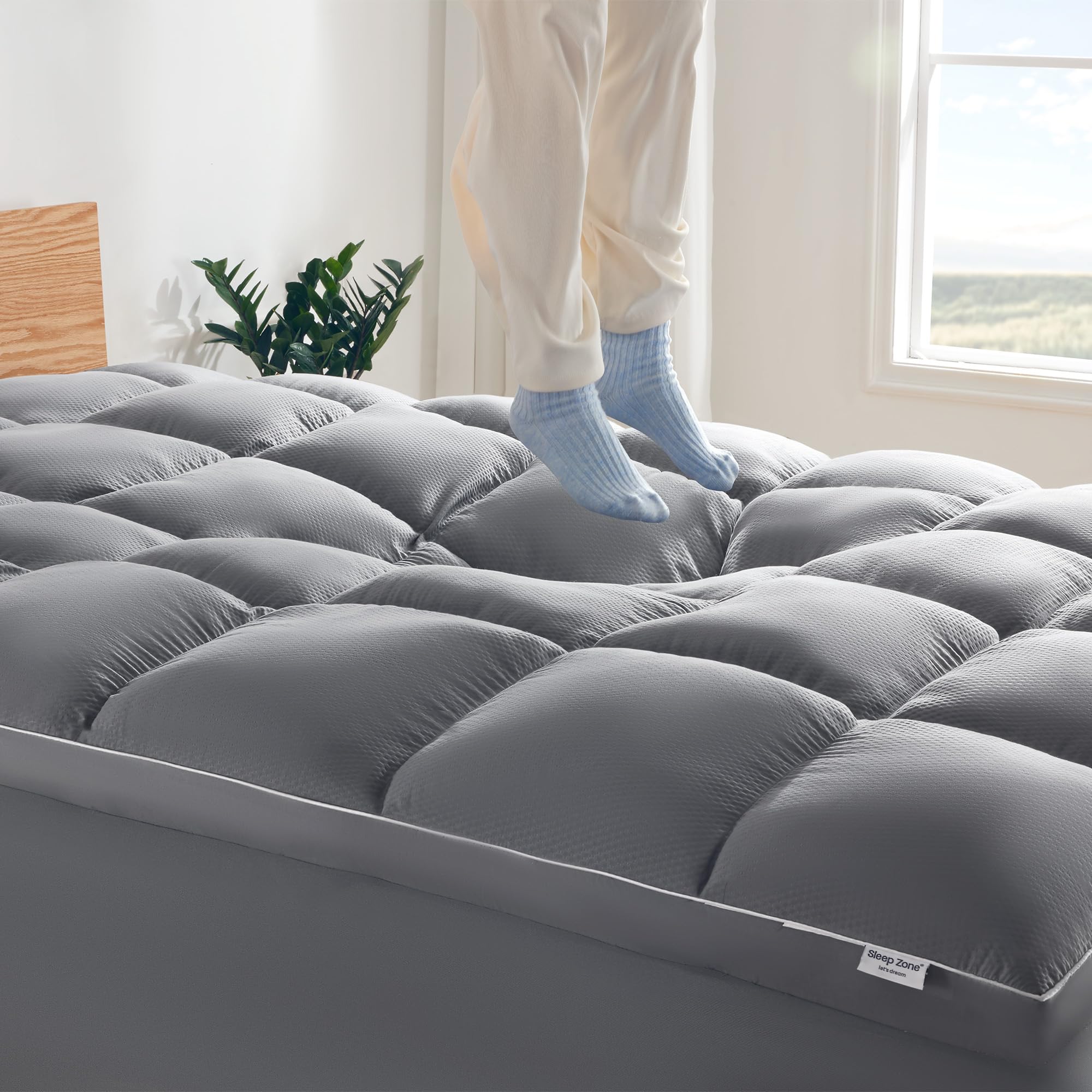 Sleep Zone king topper with box-quilting for secure, even comfort