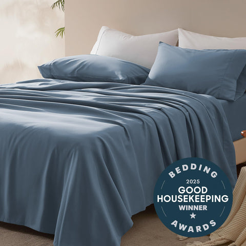 Sleep Zone Queen fitted sheet in Flint Blue with 16-inch pocket fit