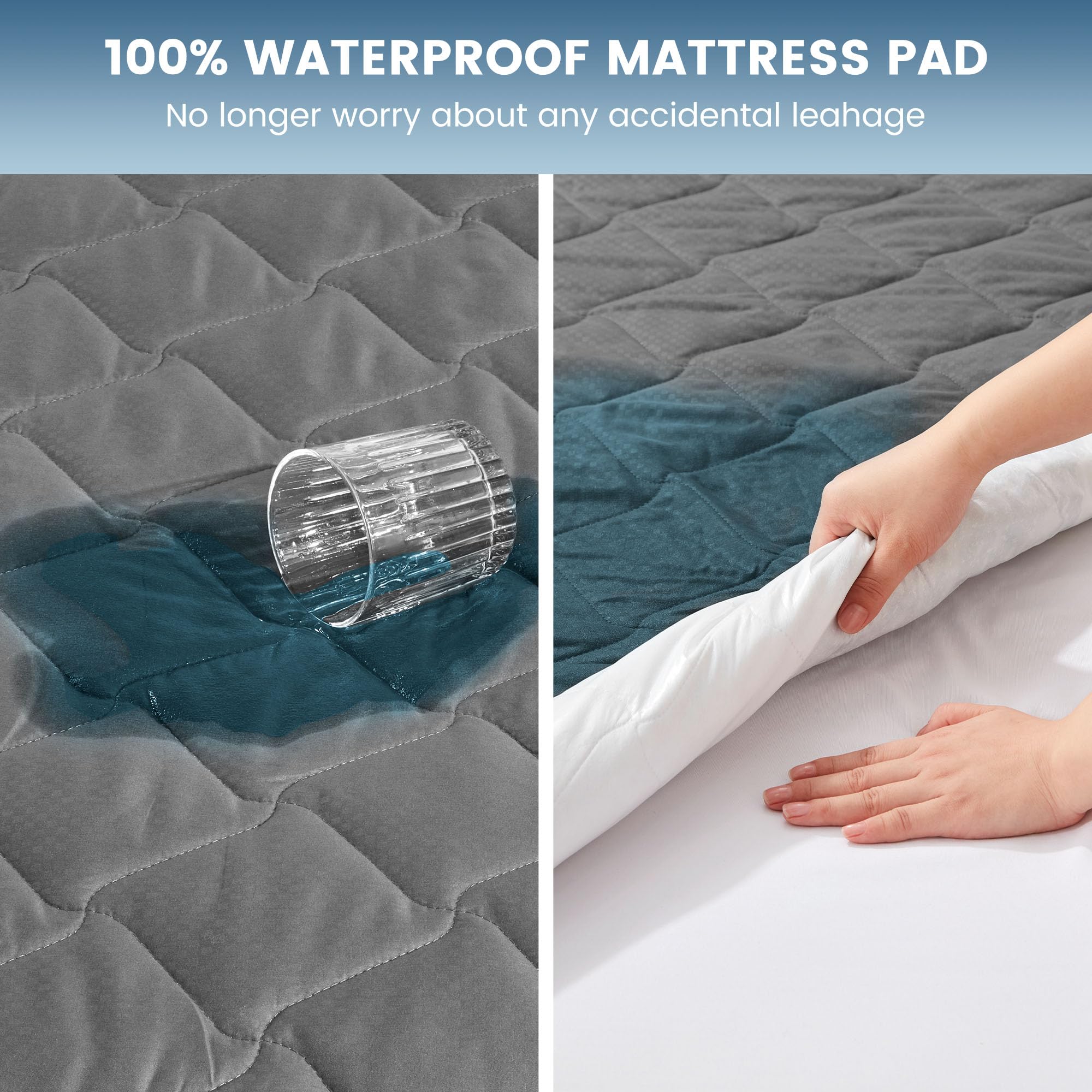 SLEEP ZONE waterproof king pad, side view, keeps mattress clean during night-time spills.