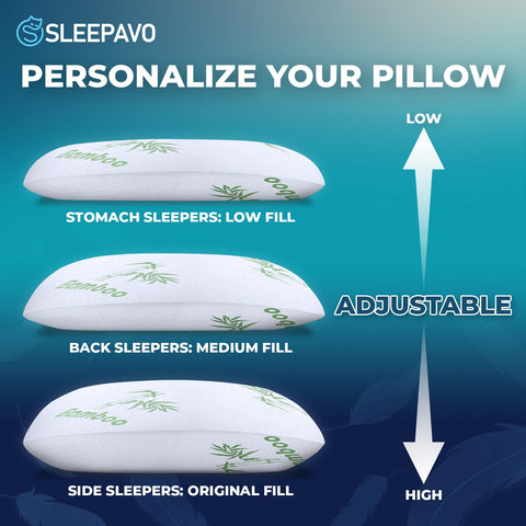 Sleepavo queen pillow interior with adjustable fill for personalized comfort