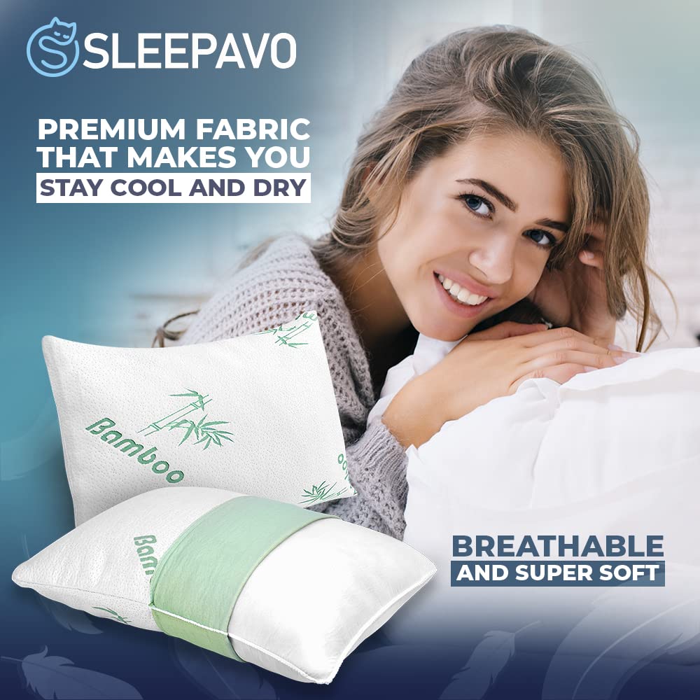 Sleepavo-fully-expanded-queen-pillow-28x17x8 reveals generous size and firmness options.