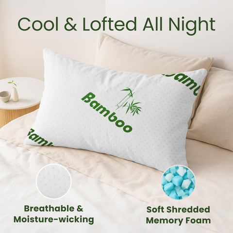 Sleepavo memory-foam-pillow-cooling-foam demonstrates breathable shredded foam cooling for a cooler night.