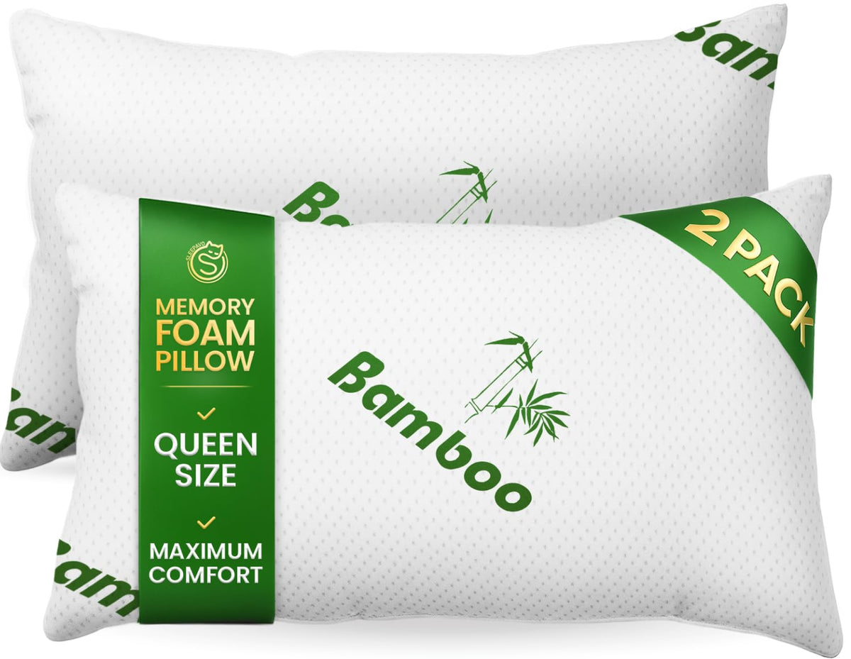 Sleepavo memory foam pillow queen 2-pack on bed for cooling comfort
