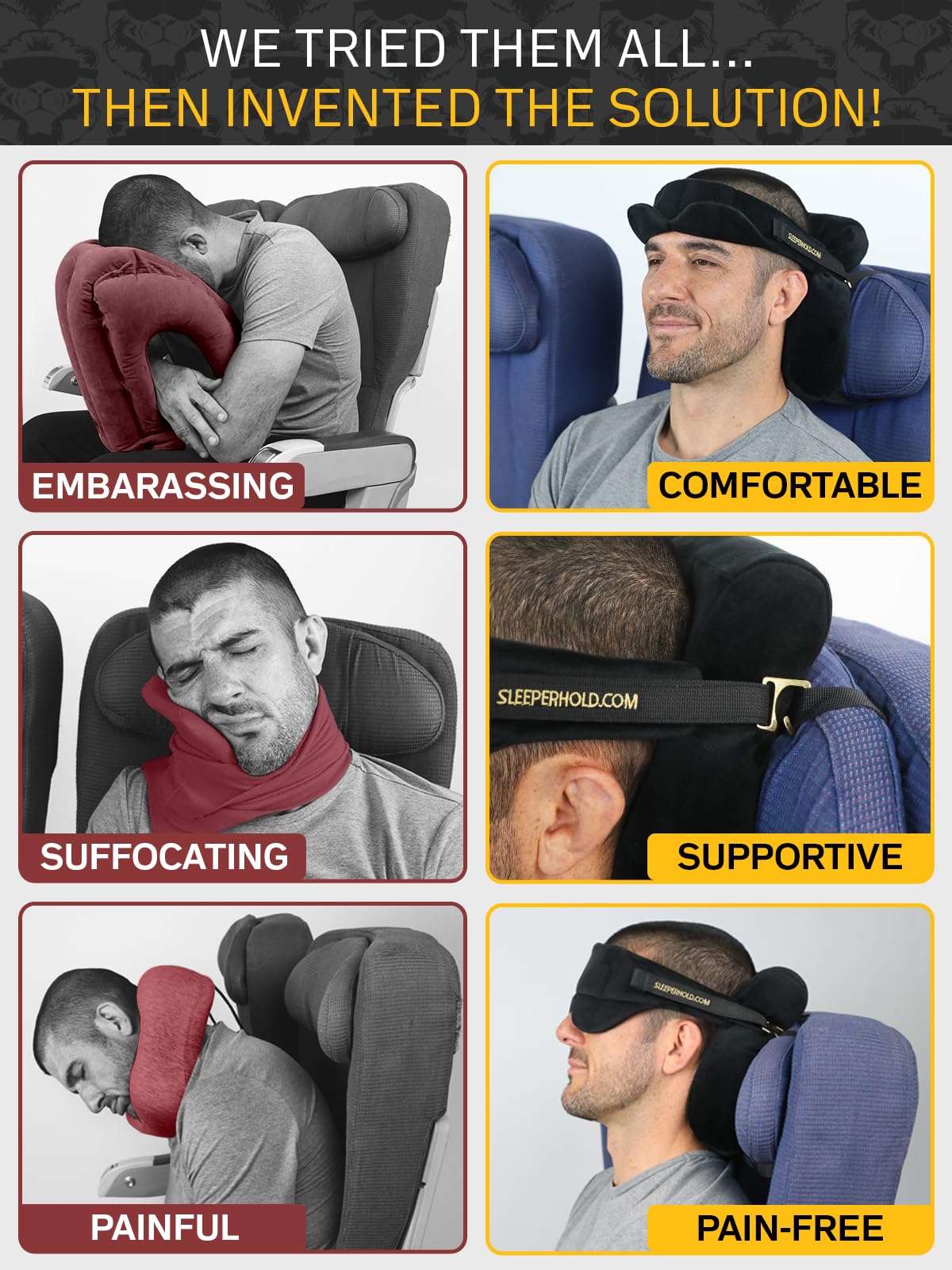 Sleeper Hold eye mask in use for light-blocking comfort on long journeys
