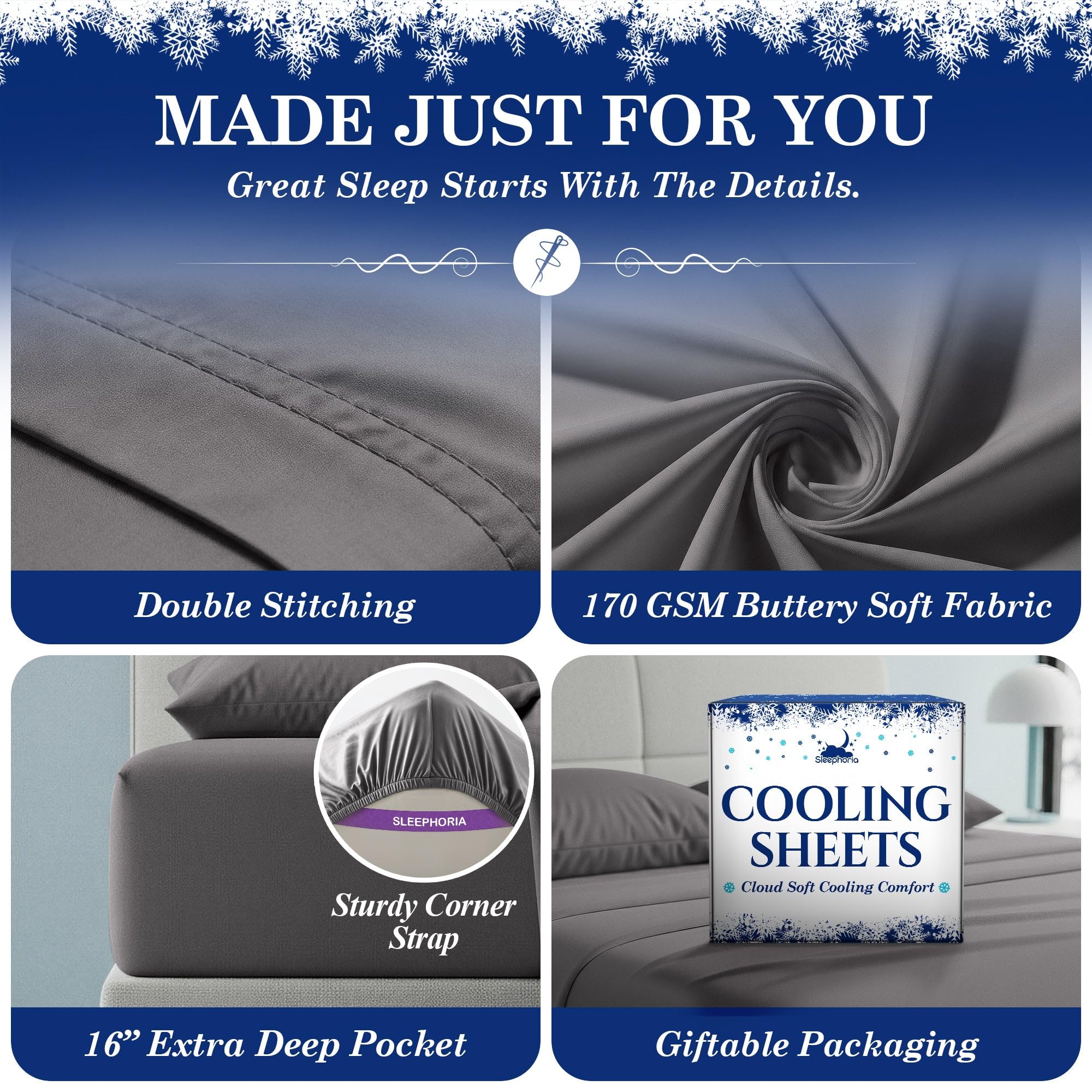 SLEEPHORIA BreezeWeave secure-fit straps for a stable bed sheet setup.