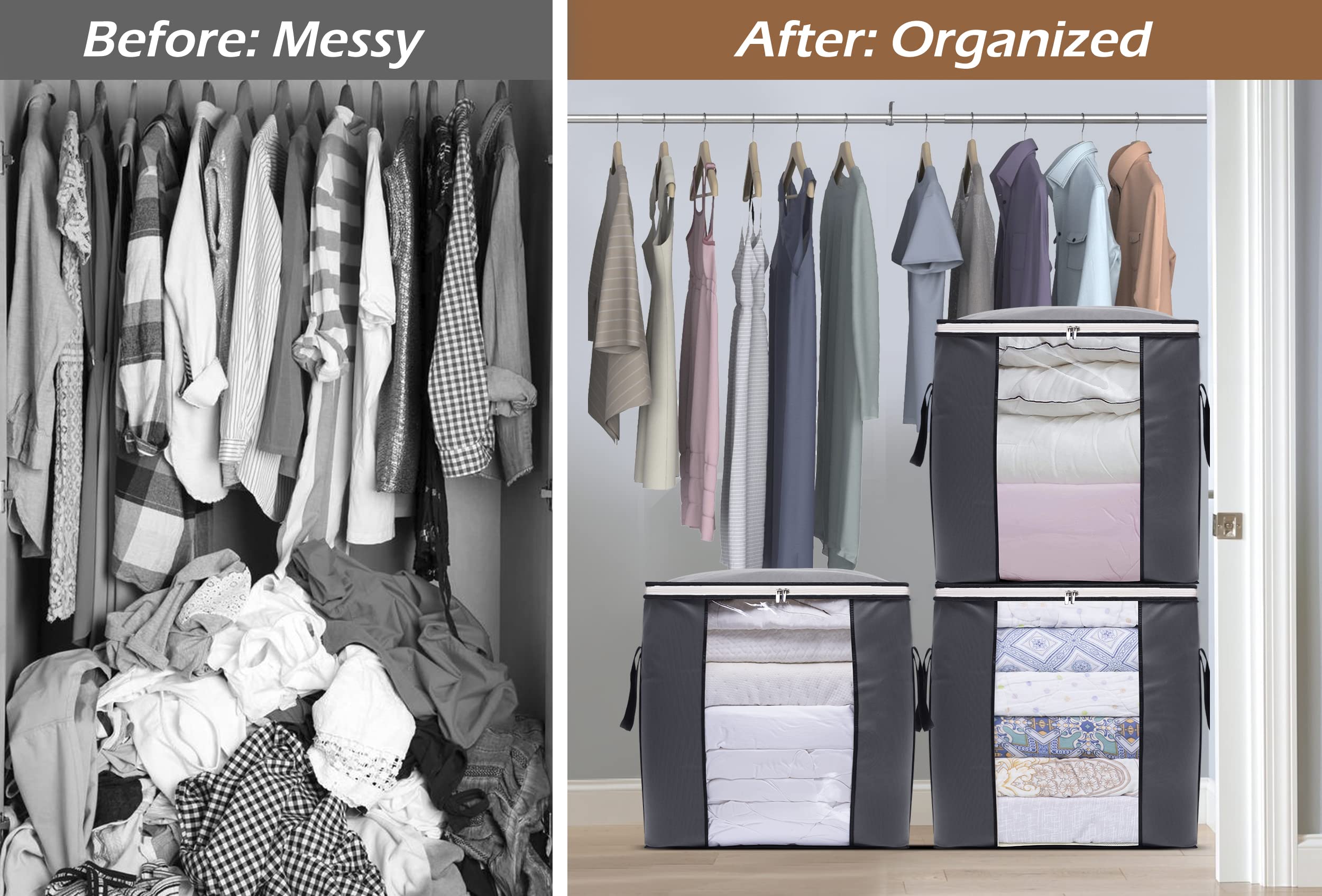 Sleeping Lamb 120L bag in closet saves space and organizes