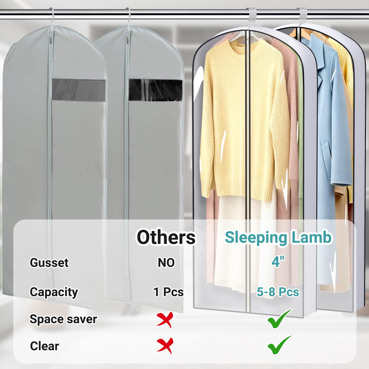 Sleeping Lamb closet storage bag with top hanger hole for easy access.