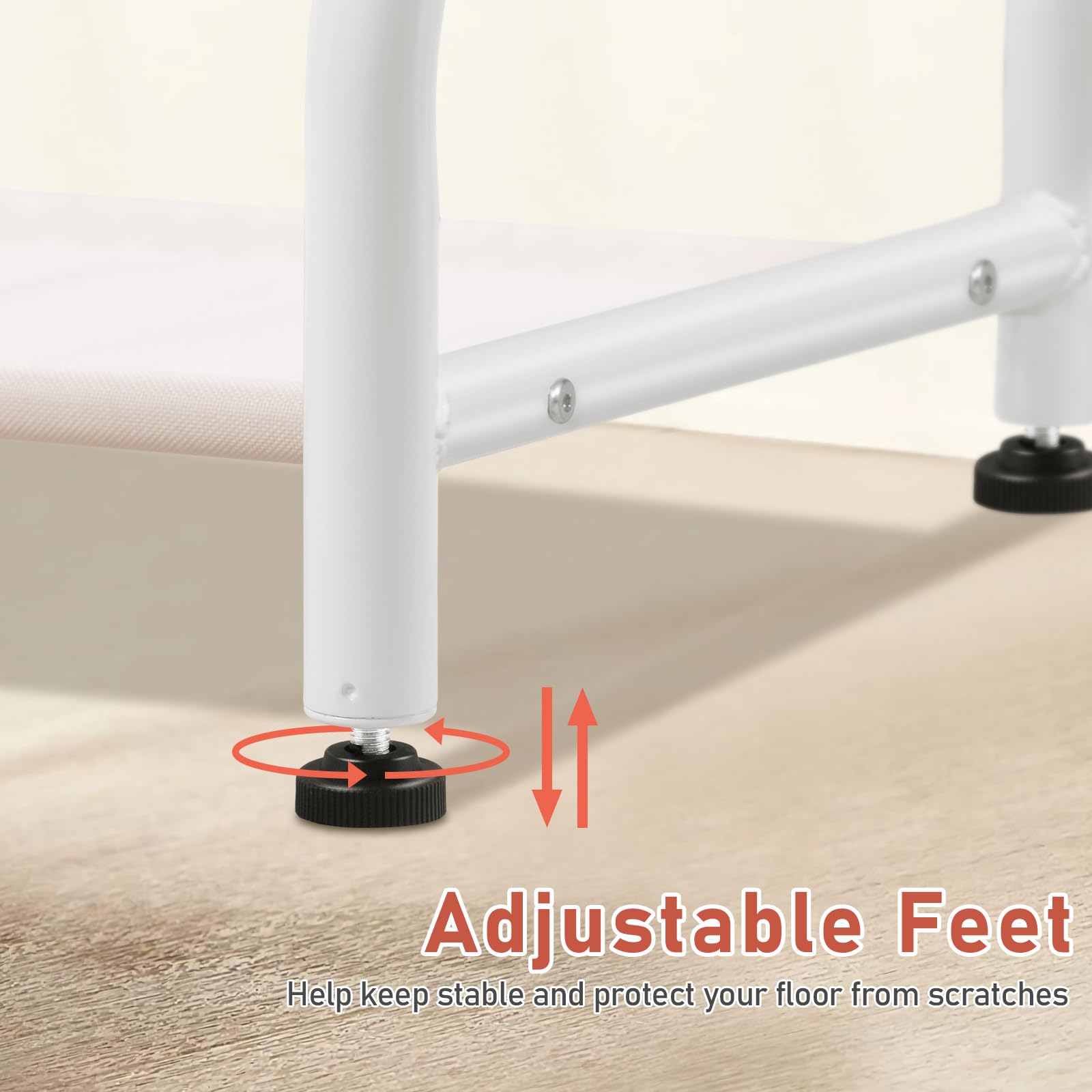 Sleeping Lamb dress up rack adjustable feet level on uneven floors.