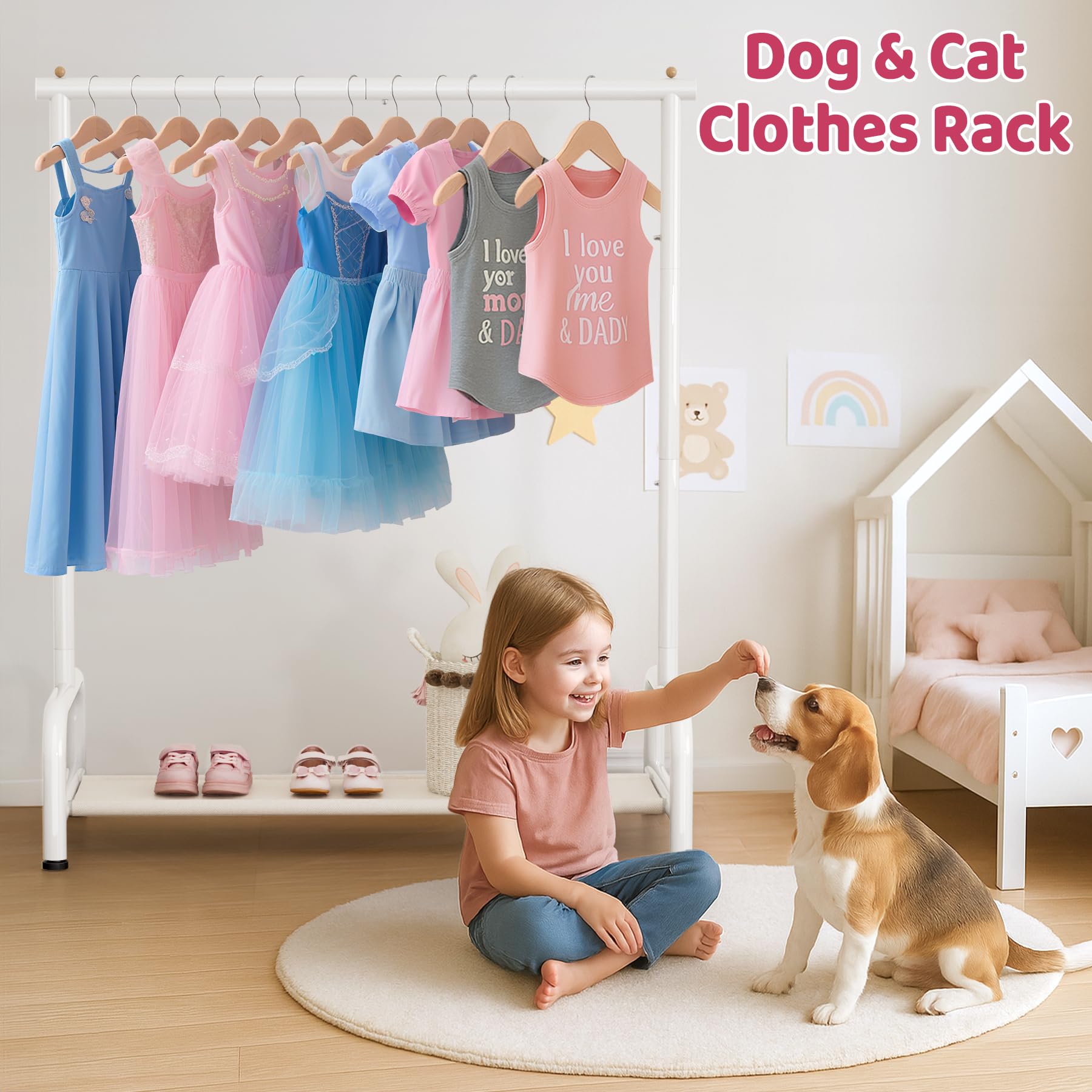 Sleeping Lamb dress up rack anti-stoppers protects walls and keeps outfit area tidy.
