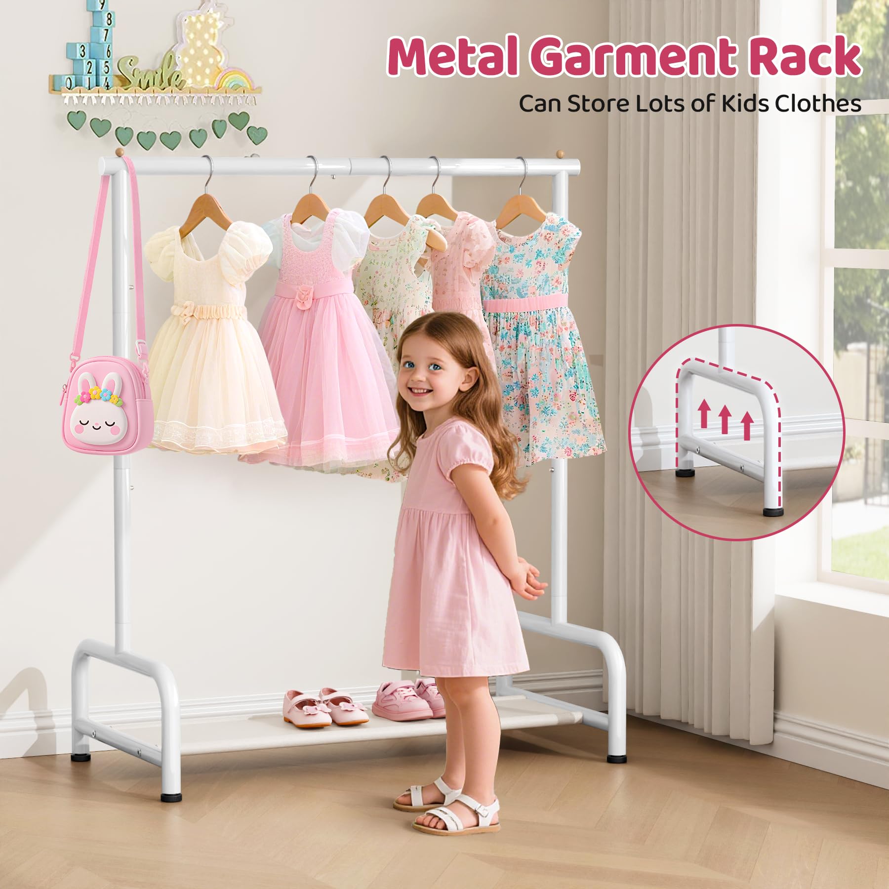 Sleeping Lamb dress up rack bottom shelf handy storage for shoes and toys.