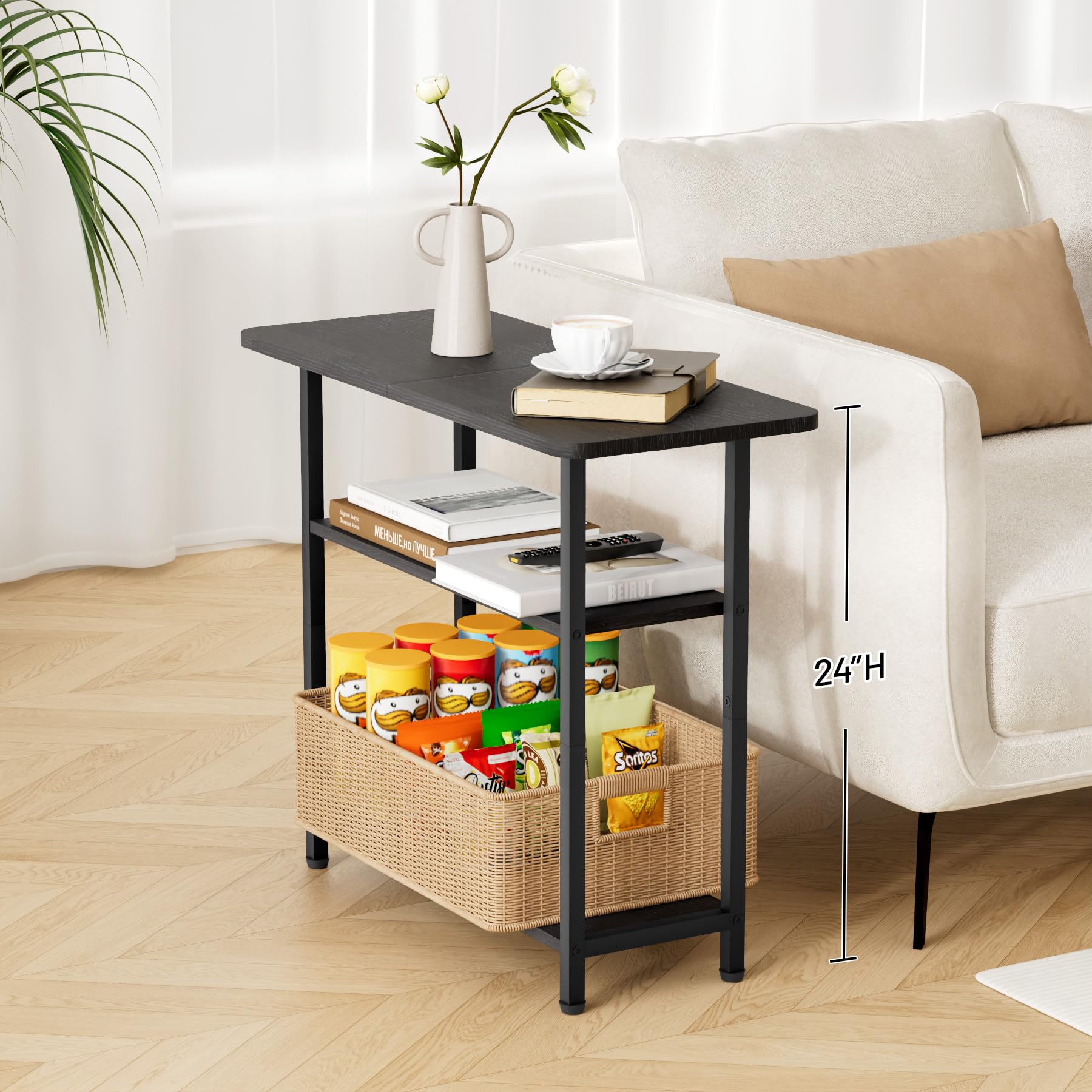 Sleeping Lamb end table with open shelves provides spacious storage