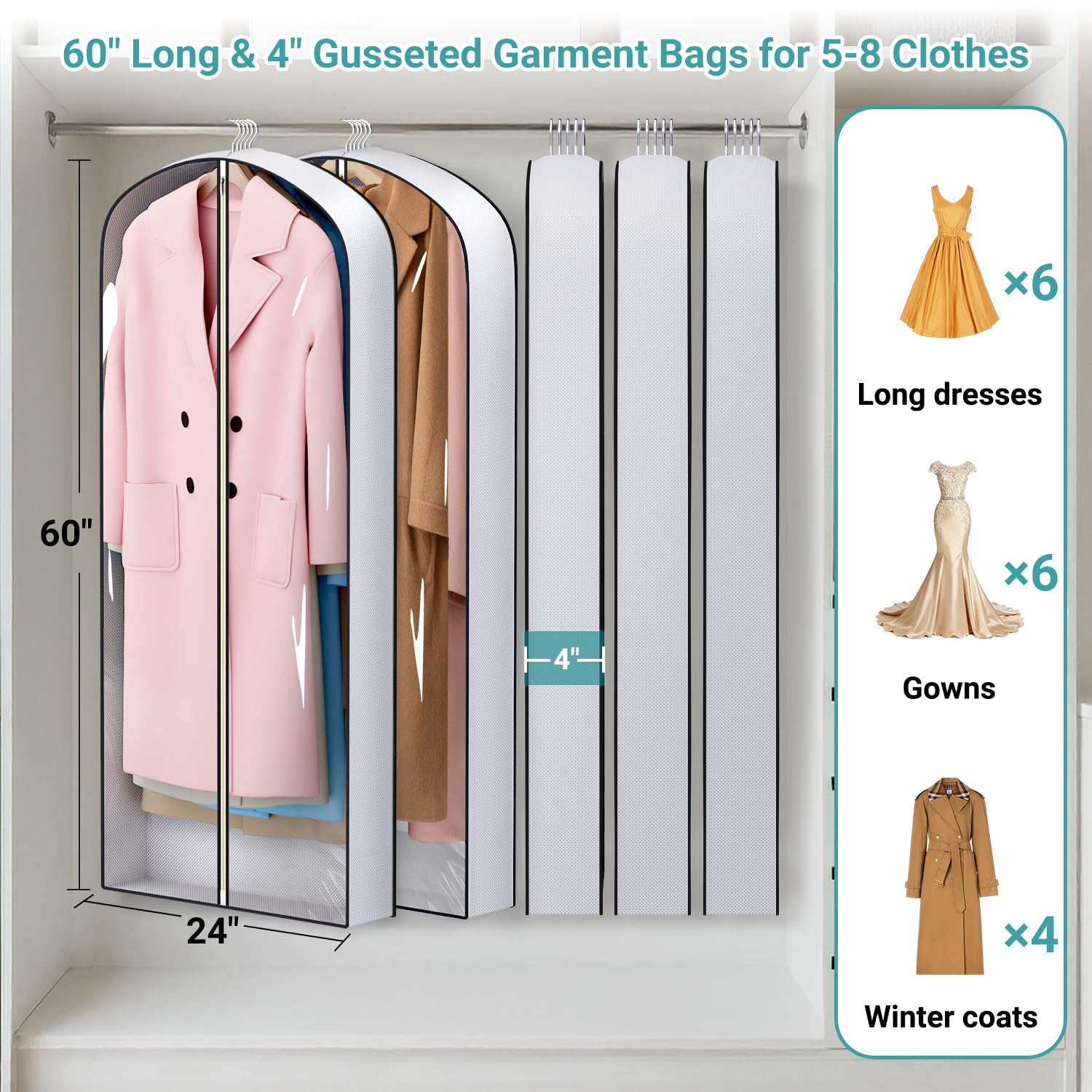 Sleeping Lamb gusseted clear dress bag with window panel for long gowns.