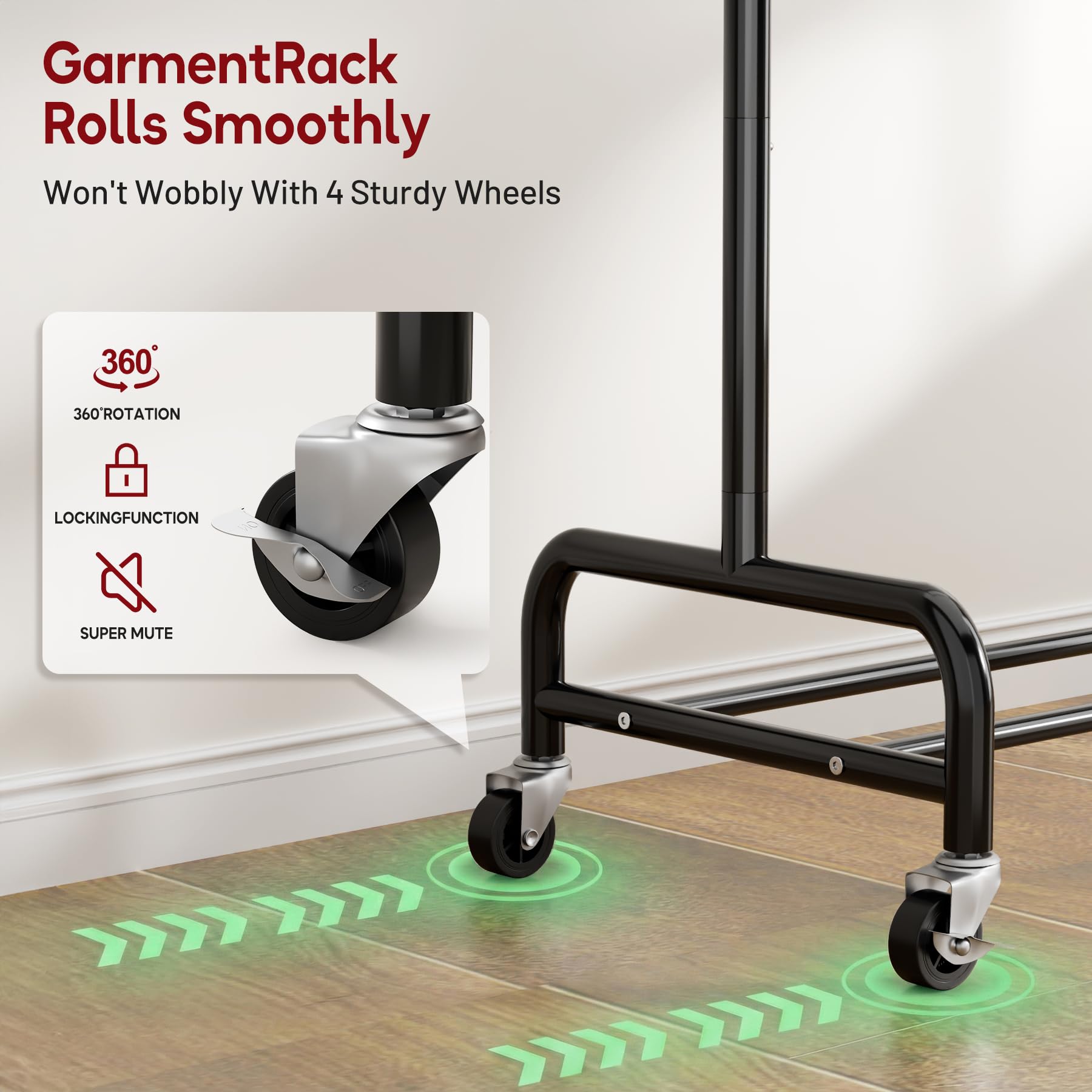 Sleeping Lamb adjustable height system fits different garment lengths.