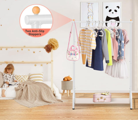 Sleeping Lamb kids clothing rack open storage perfect for seasonal outfits and costumes.