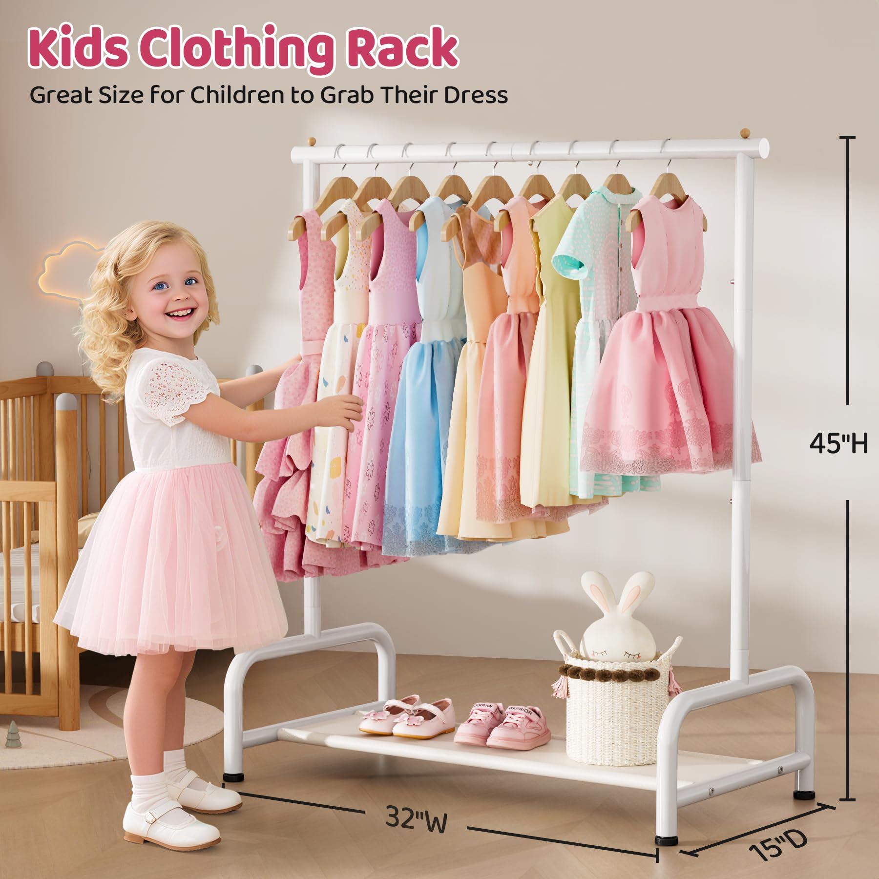 Sleeping Lamb kids clothing rack side view sturdy base provides reliable support.