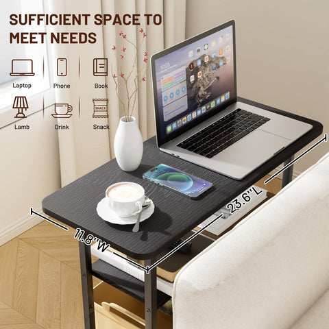 Sleeping Lamb narrow black nightstand fits tight corners for small spaces