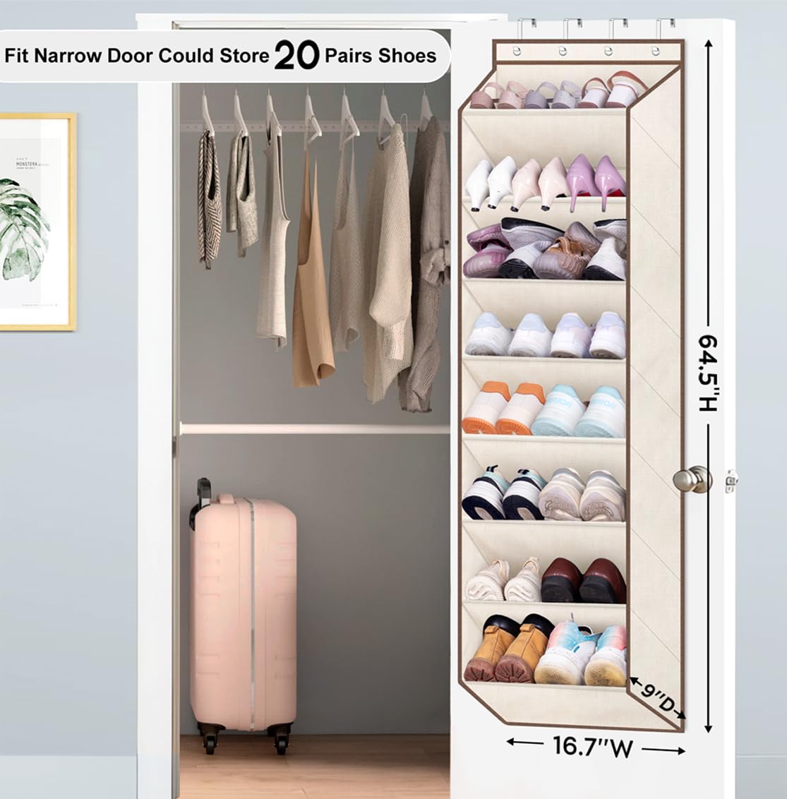 Sleeping Lamb narrow door rack provides deep pockets for size 7–13 sneakers