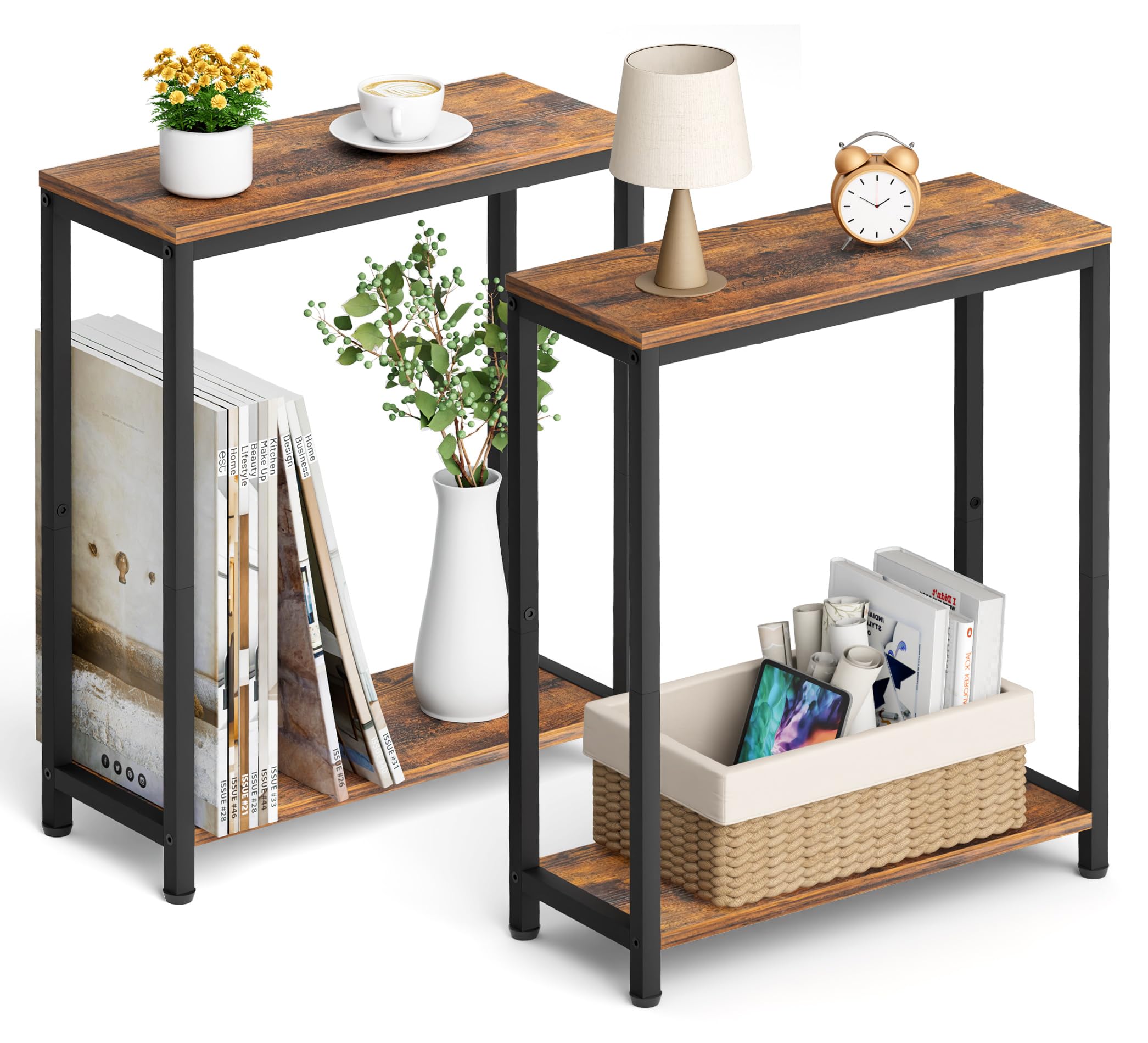 SLEEPING LAMB narrow end tables set beside bed for compact space