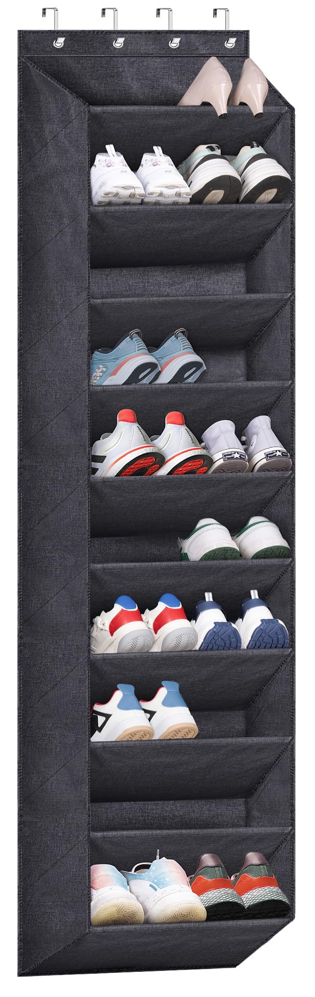 SLEEPING LAMB over-the-door organizer with large pockets keeps shoes neatly stored on narrow doors.
