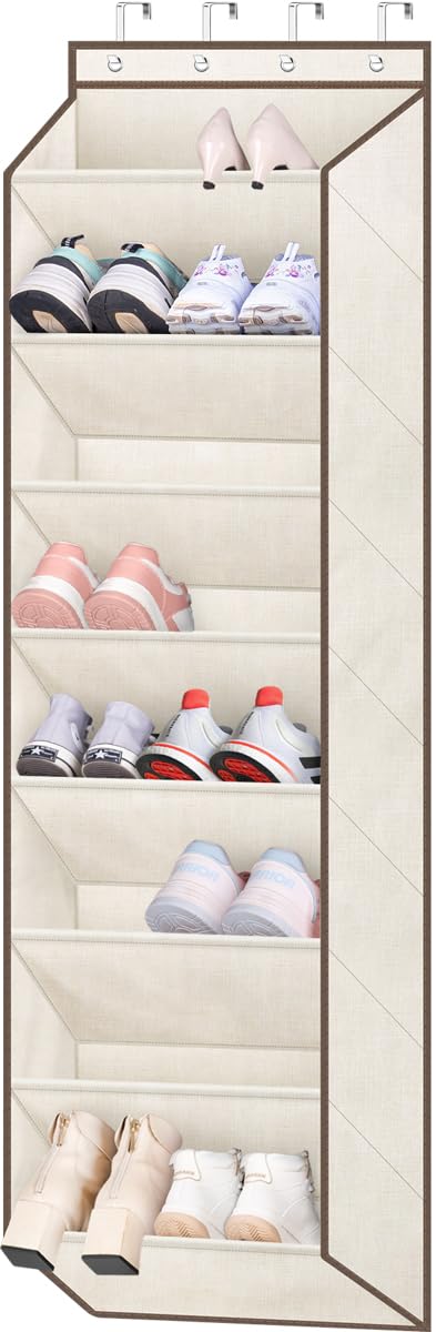 Sleeping Lamb over-the-door shoe organizer in beige keeps shoes organized and accessible