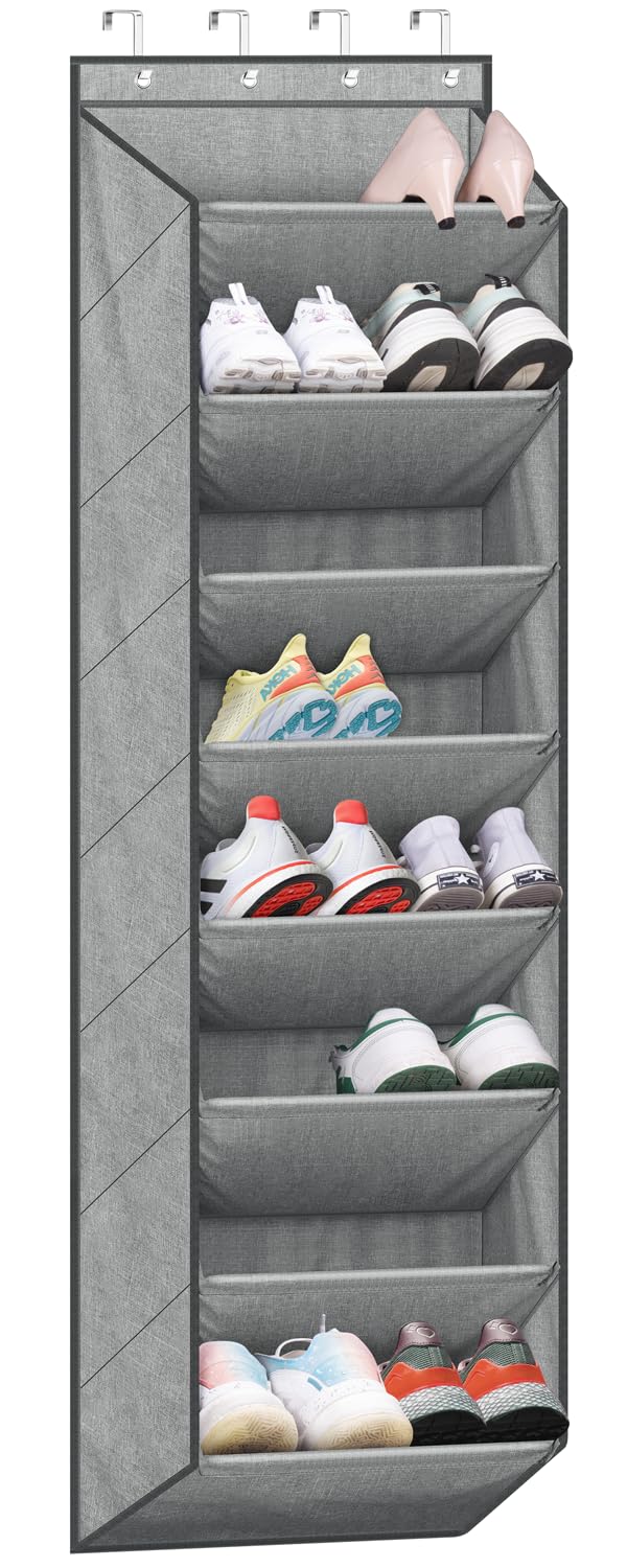 SLEEPING LAMB over-the-door organizer front view showing large pockets for multiple shoes