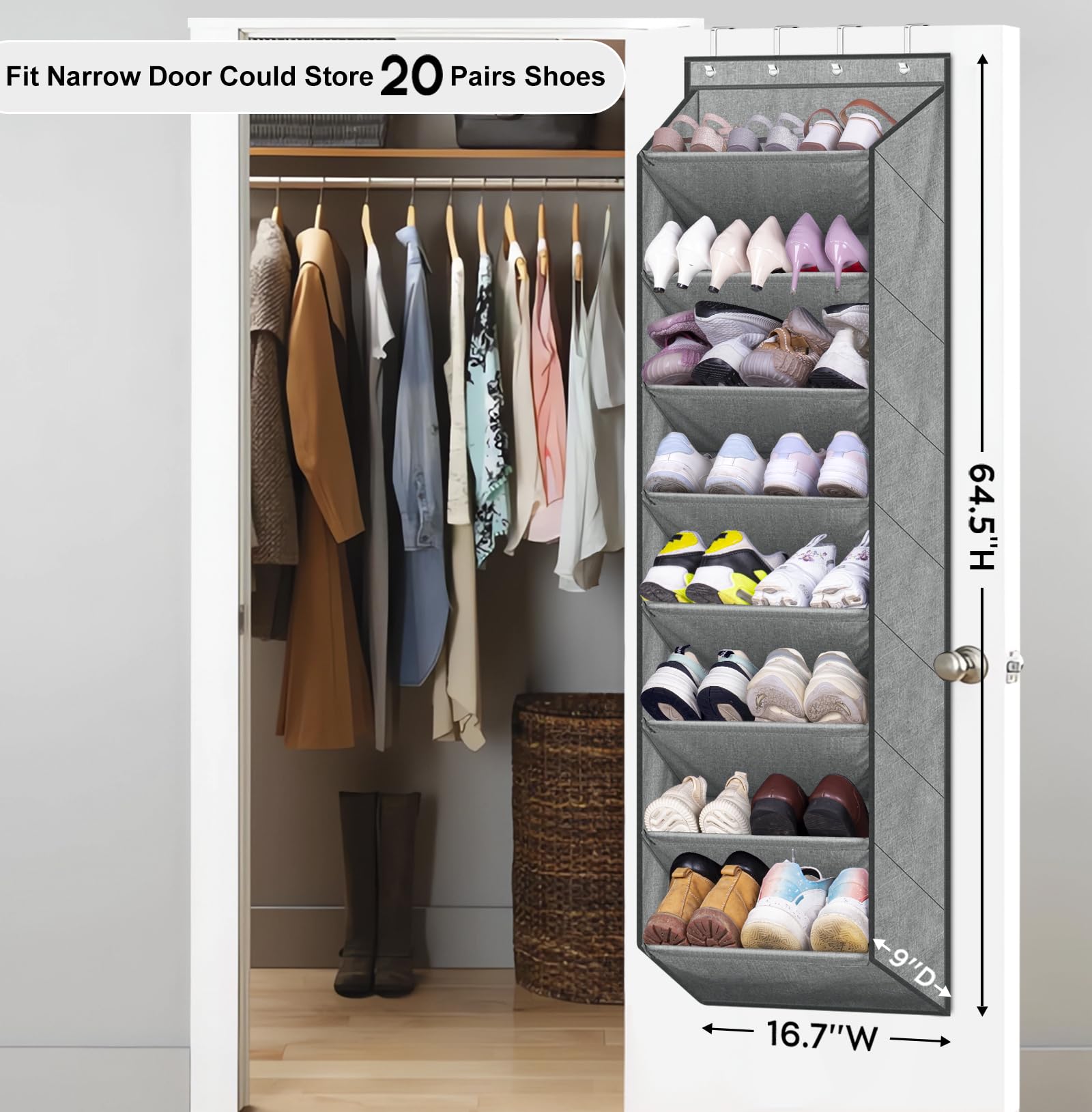 SLEEPING LAMB door-hanging organizer side view highlighting deep pockets for bulky footwear