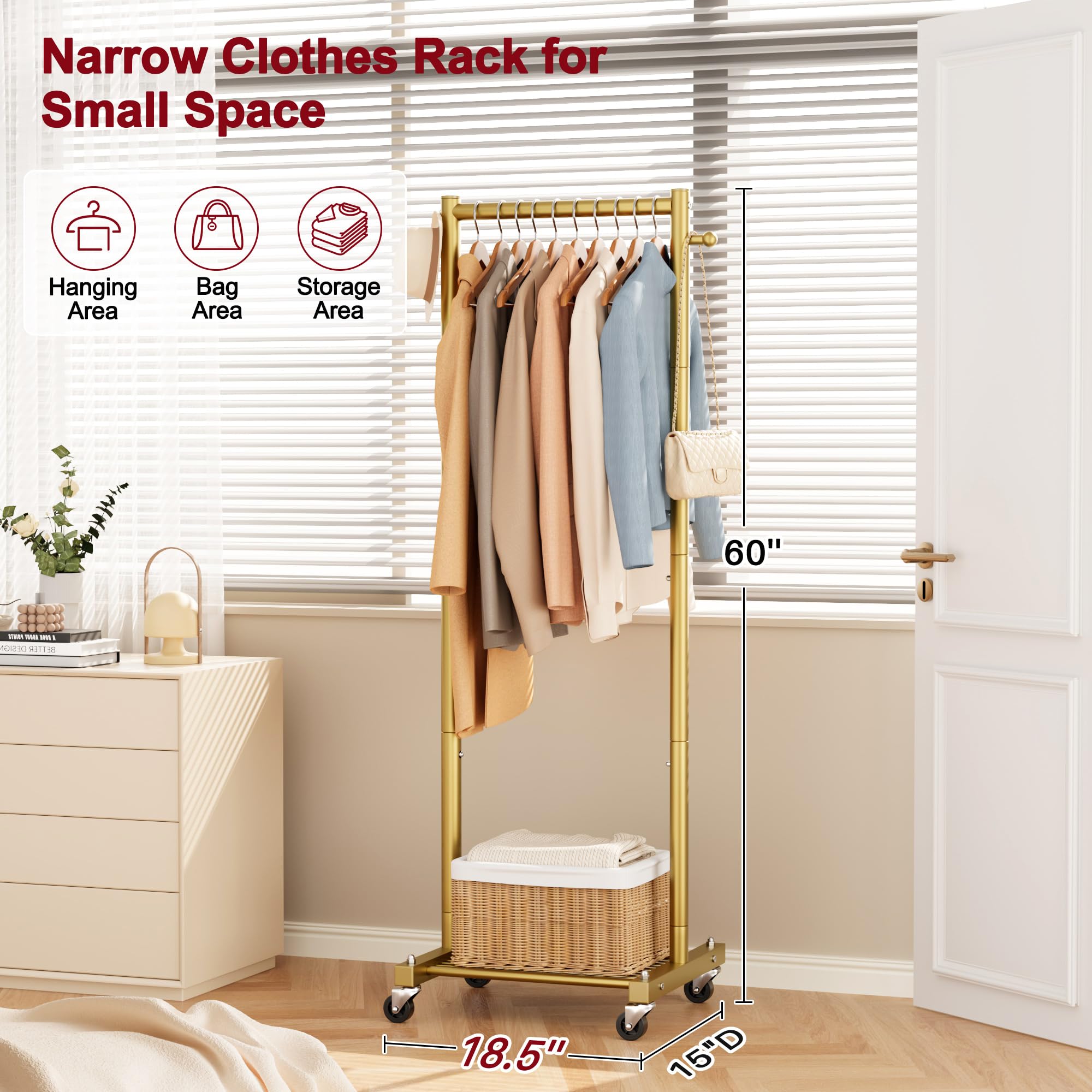 SLEEPING LAMB rolling clothes rack wheels enables easy transport between rooms.