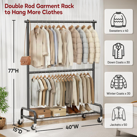Sleeping Lamb rolling rack with wheels enables easy room-to-room movement.