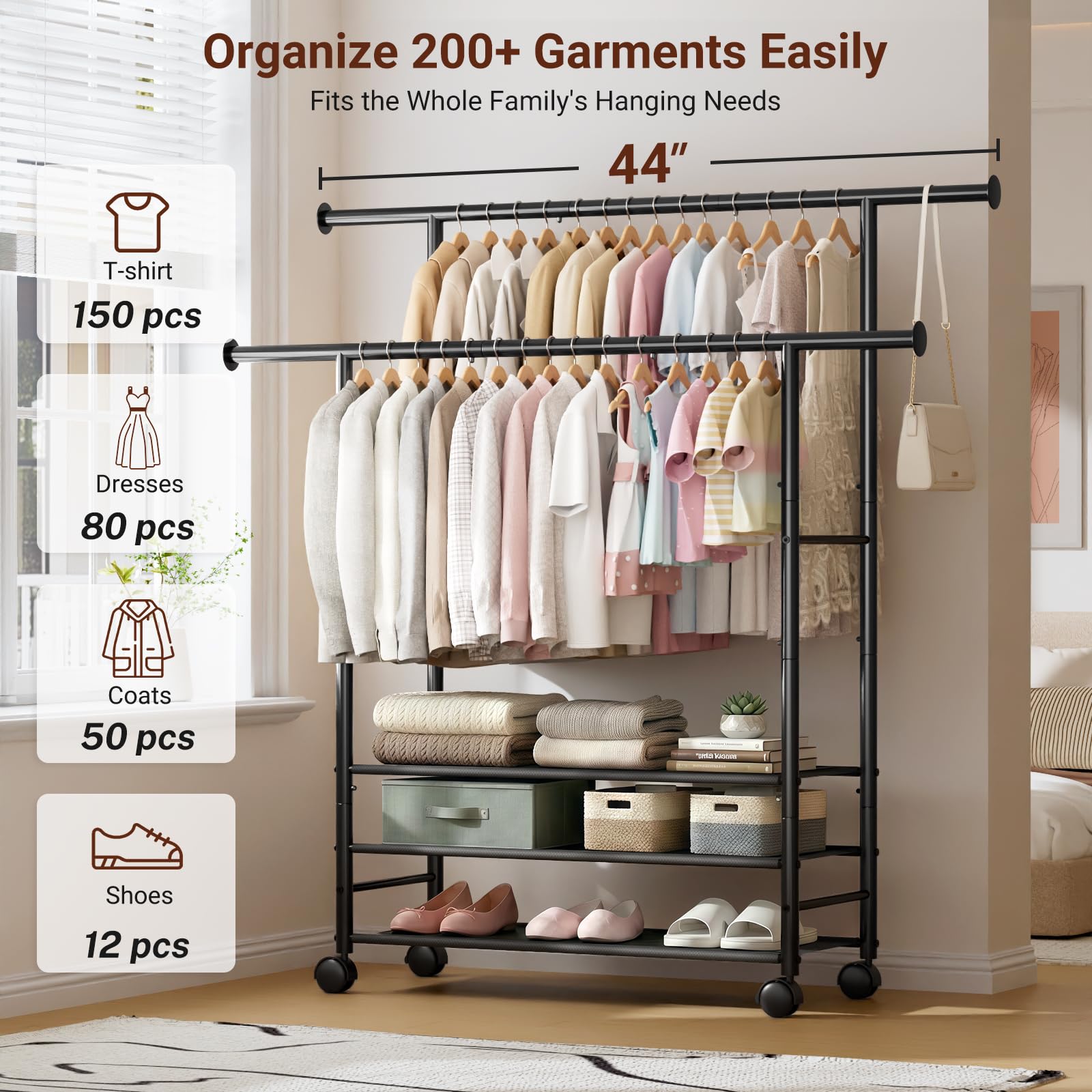 Sleeping Lamb extended side bar keeps belts, bags and hats neatly organized