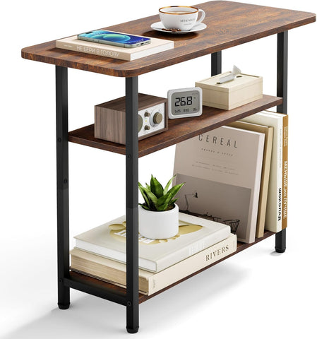 Sleeping Lamb side table with a compact living room setup and open storage.