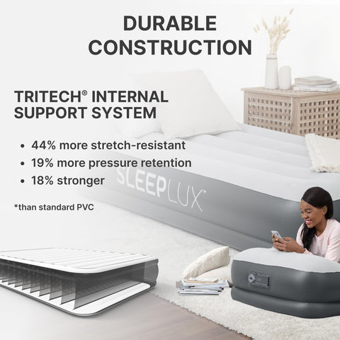 SleepLux air mattress with included storage bag for easy transport.