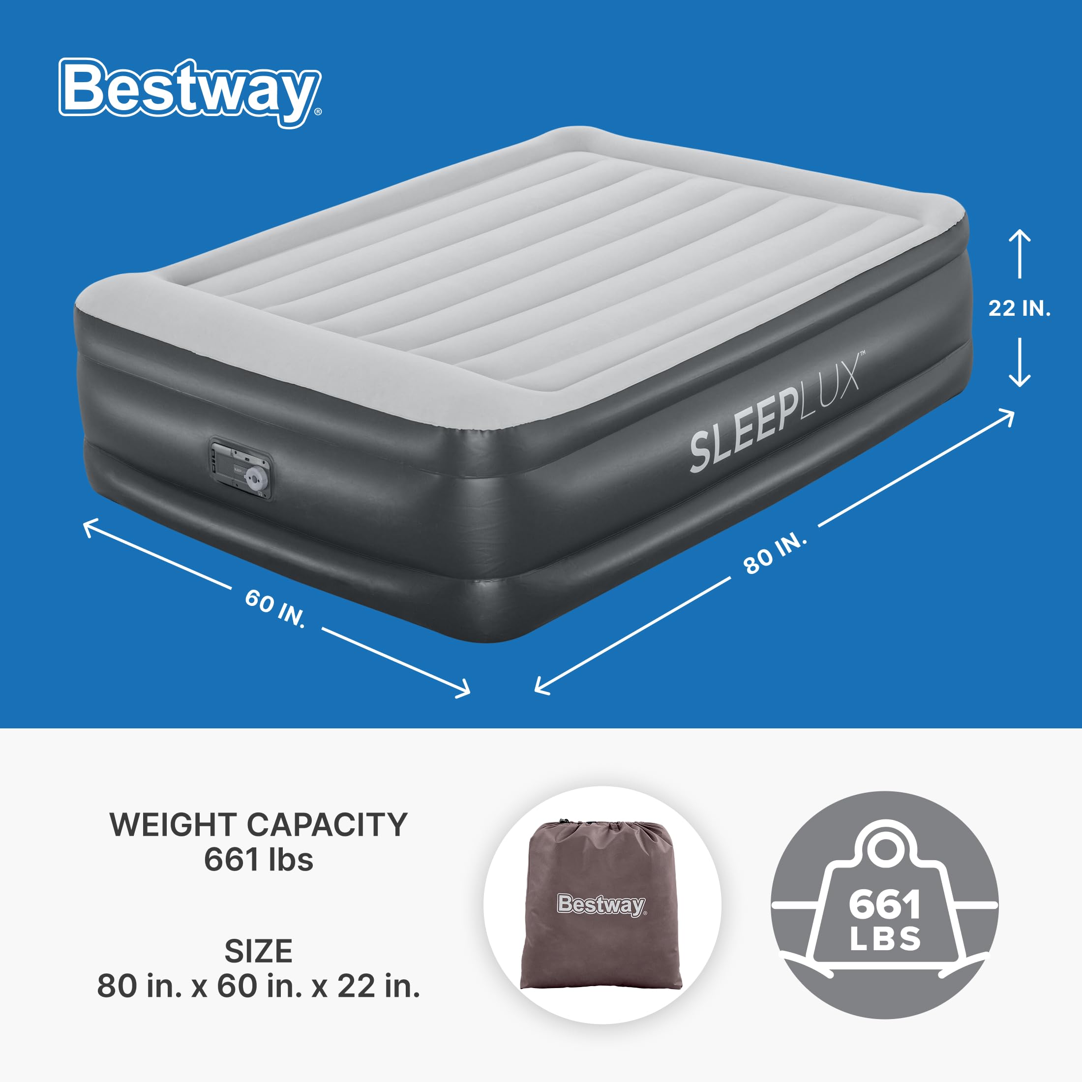 Built-in pump on SLEEPLUX mattress enabling effortless inflation
