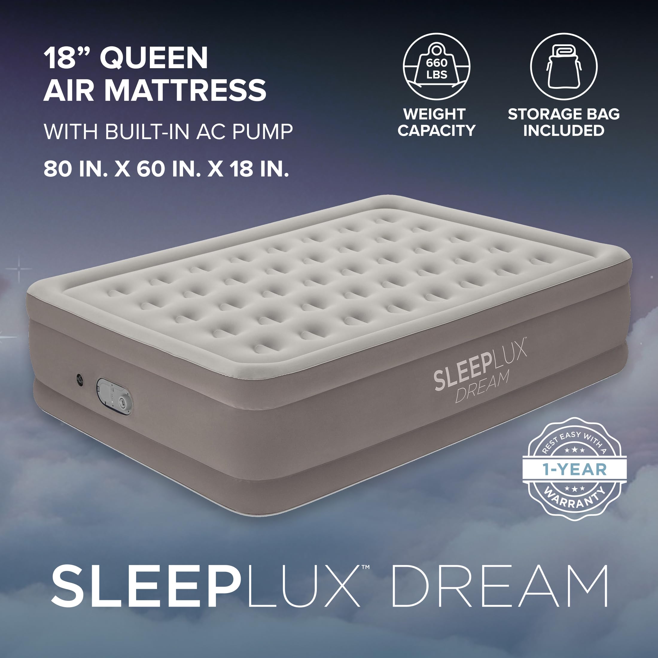 Built-in dual pump on the SLEEPLUX Dream for quick setup