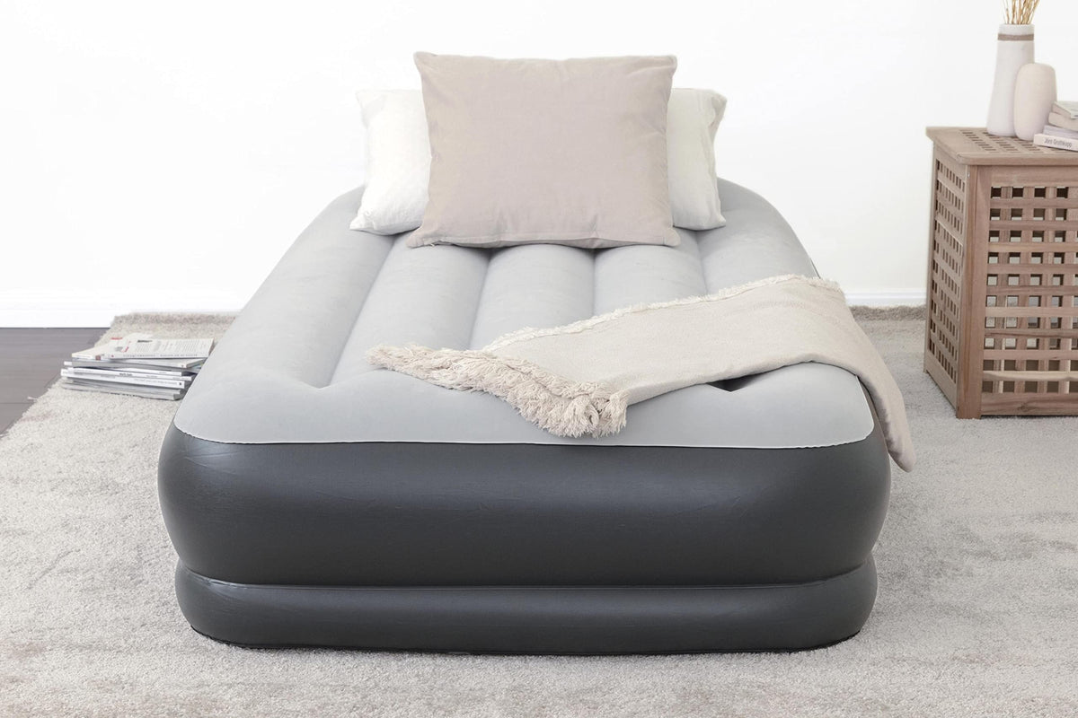 SleepLux Tritech air mattress with built-in pump for quick setup and firm support.